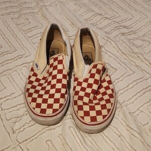 Vans  Red and White Checkered Slip-On Sneakers